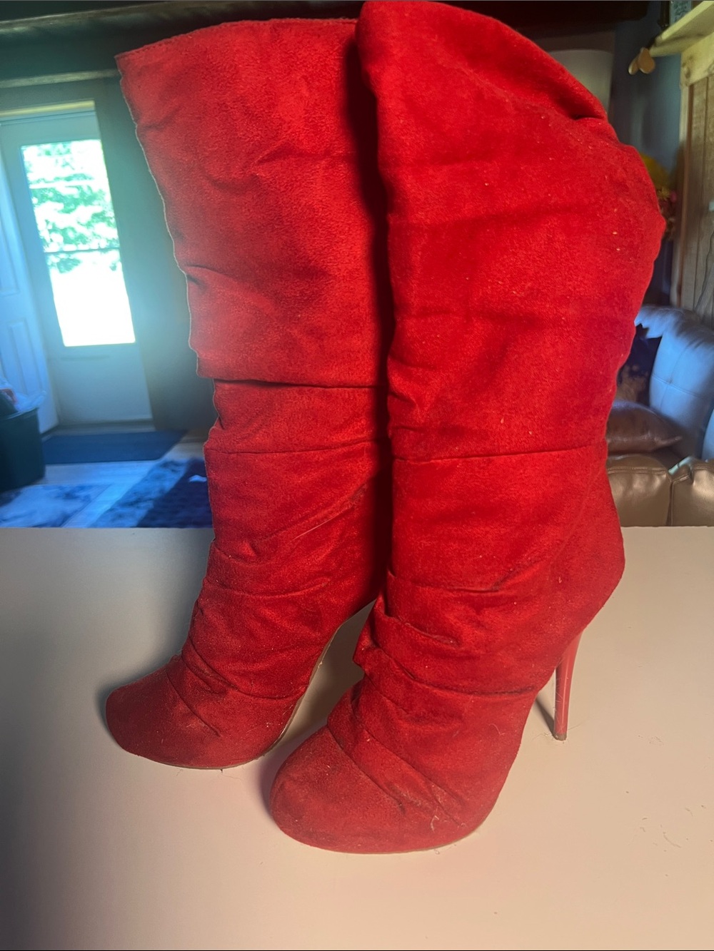 Michael Antonio Red Suede Slouchy High Heel Boots